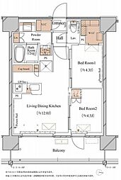 東京メトロ東西線 木場駅 徒歩7分の賃貸マンション 3階2LDKの間取り