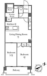 東京メトロ南北線 六本木一丁目駅 徒歩6分の賃貸マンション 10階2LDKの間取り