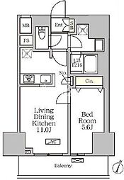 東京メトロ丸ノ内線 新大塚駅 徒歩8分の賃貸マンション 11階1LDKの間取り