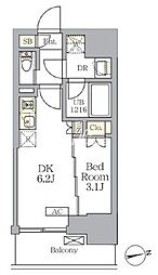 東京メトロ千代田線 湯島駅 徒歩6分の賃貸マンション 6階1DKの間取り