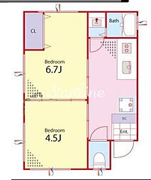 東京メトロ丸ノ内線 茗荷谷駅 徒歩8分の賃貸アパート 1階2Kの間取り