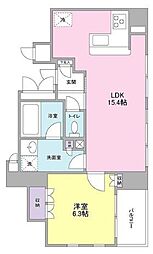 東京メトロ有楽町線 新富町駅 徒歩4分の賃貸マンション 2階1LDKの間取り