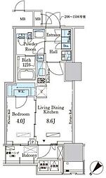 都営大江戸線 勝どき駅 徒歩12分の賃貸マンション 12階1LDKの間取り