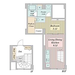 JR山手線 目黒駅 徒歩10分の賃貸マンション 地下1階1LDKの間取り