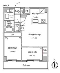 東京メトロ日比谷線 南千住駅 徒歩9分の賃貸マンション 5階2LDKの間取り