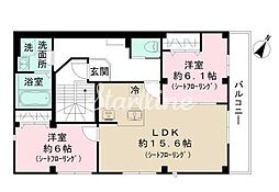 東京メトロ日比谷線 六本木駅 徒歩8分の賃貸マンション 3階2LDKの間取り
