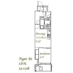 京成本線 新三河島駅 徒歩1分の賃貸マンション 4階1DKの間取り