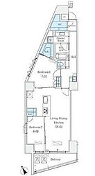 東京メトロ銀座線 外苑前駅 徒歩5分の賃貸マンション 6階2LDKの間取り