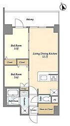 東京メトロ東西線 南砂町駅 徒歩13分の賃貸マンション 4階2LDKの間取り