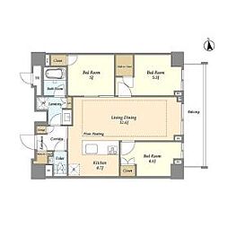 都営大江戸線 牛込柳町駅 徒歩6分の賃貸マンション 5階3LDKの間取り