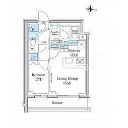東急池上線 池上駅 徒歩5分の賃貸マンション 3階1LDKの間取り
