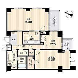 JR山手線 目黒駅 徒歩7分の賃貸マンション 5階2LDKの間取り