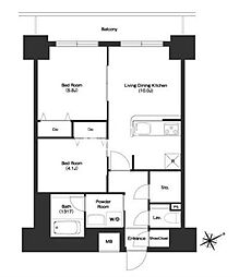 都営大江戸線 門前仲町駅 徒歩9分の賃貸マンション 10階2LDKの間取り