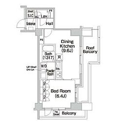 都営大江戸線 牛込柳町駅 徒歩4分の賃貸マンション 4階1LDKの間取り