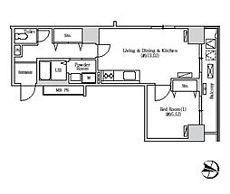JR山手線 田町駅 徒歩9分の賃貸マンション 11階1LDKの間取り