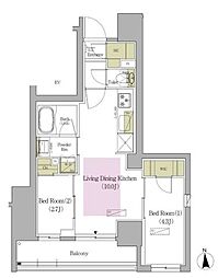 東京メトロ東西線 早稲田駅 徒歩8分の賃貸マンション 7階2LDKの間取り