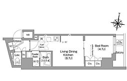 京急本線 新馬場駅 徒歩4分の賃貸マンション 5階1LDKの間取り