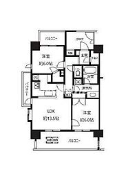 都営三田線 白金高輪駅 徒歩6分の賃貸マンション 9階2LDKの間取り