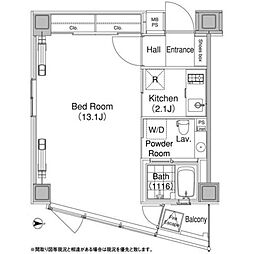 東京メトロ日比谷線 恵比寿駅 徒歩4分の賃貸マンション 4階1Kの間取り