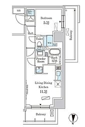 都営大江戸線 両国駅 徒歩4分の賃貸マンション 5階1LDKの間取り