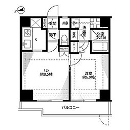 JR京浜東北・根岸線 大森駅 徒歩7分の賃貸マンション 2階1LDKの間取り