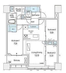 東京メトロ南北線 白金高輪駅 徒歩3分の賃貸マンション 30階3LDKの間取り
