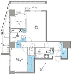 東京メトロ南北線 麻布十番駅 徒歩6分の賃貸マンション 9階2LDKの間取り