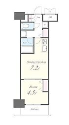 都営大江戸線 牛込柳町駅 徒歩4分の賃貸マンション 13階1DKの間取り