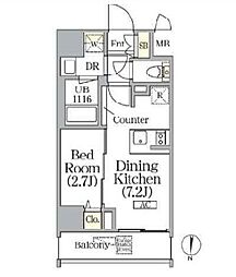 都営大江戸線 新御徒町駅 徒歩4分の賃貸マンション 10階1DKの間取り