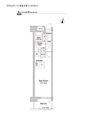 東急東横線 学芸大学駅 徒歩13分の賃貸マンション 3階ワンルームの間取り