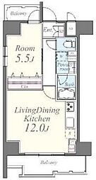 東京メトロ銀座線 田原町駅 徒歩3分の賃貸マンション 12階1LDKの間取り