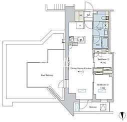 つくばエクスプレス 浅草駅 徒歩1分の賃貸マンション 15階2LDKの間取り