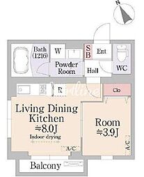 都営大江戸線 若松河田駅 徒歩6分の賃貸マンション 1階1LDKの間取り