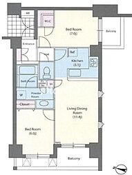 東京メトロ銀座線 神田駅 徒歩4分の賃貸マンション 5階2LDKの間取り