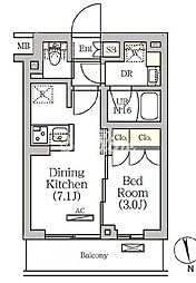 京急本線 新馬場駅 徒歩4分の賃貸マンション 1階1DKの間取り