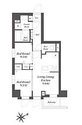 東京臨海高速鉄道りんかい線 大井町駅 徒歩10分の賃貸マンション 6階2DKの間取り