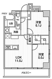 東京メトロ日比谷線 三ノ輪駅 徒歩8分の賃貸マンション 10階2LDKの間取り