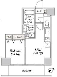 都営浅草線 浅草橋駅 徒歩5分の賃貸マンション 8階1LDKの間取り