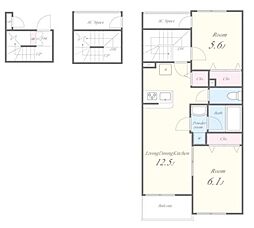JR総武線 亀戸駅 徒歩10分の賃貸アパート 3階2LDKの間取り