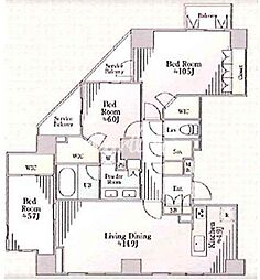 東京メトロ銀座線 表参道駅 徒歩13分の賃貸マンション 9階3LDKの間取り
