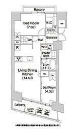 JR山手線 田町駅 徒歩12分の賃貸マンション 10階2LDKの間取り