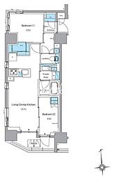 都営大江戸線 新御徒町駅 徒歩4分の賃貸マンション 14階2LDKの間取り