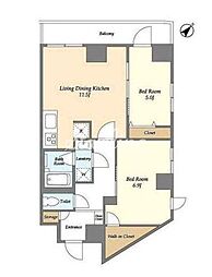 東京メトロ東西線 西葛西駅 徒歩12分の賃貸マンション 6階2LDKの間取り