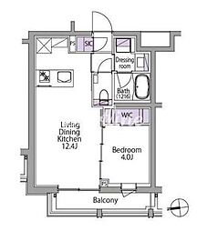 都営三田線 白金台駅 徒歩8分の賃貸マンション 2階1LDKの間取り