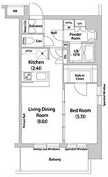 東京メトロ東西線 竹橋駅 徒歩6分の賃貸マンション 6階1LDKの間取り