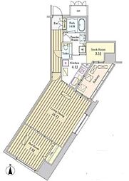 都営大江戸線 汐留駅 徒歩4分の賃貸マンション 16階1LDKの間取り