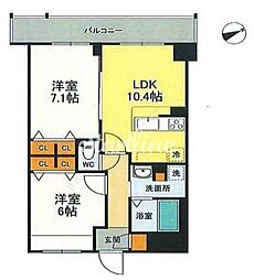 JR山手線 大崎駅 徒歩8分の賃貸マンション 2階2LDKの間取り