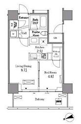 JR山手線 五反田駅 徒歩8分の賃貸マンション 8階1LDKの間取り