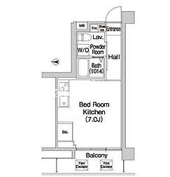 京急本線 平和島駅 徒歩7分の賃貸マンション 2階ワンルームの間取り