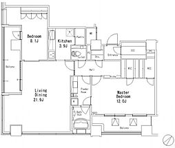JR山手線 目黒駅 徒歩7分の賃貸マンション 2階2LDKの間取り